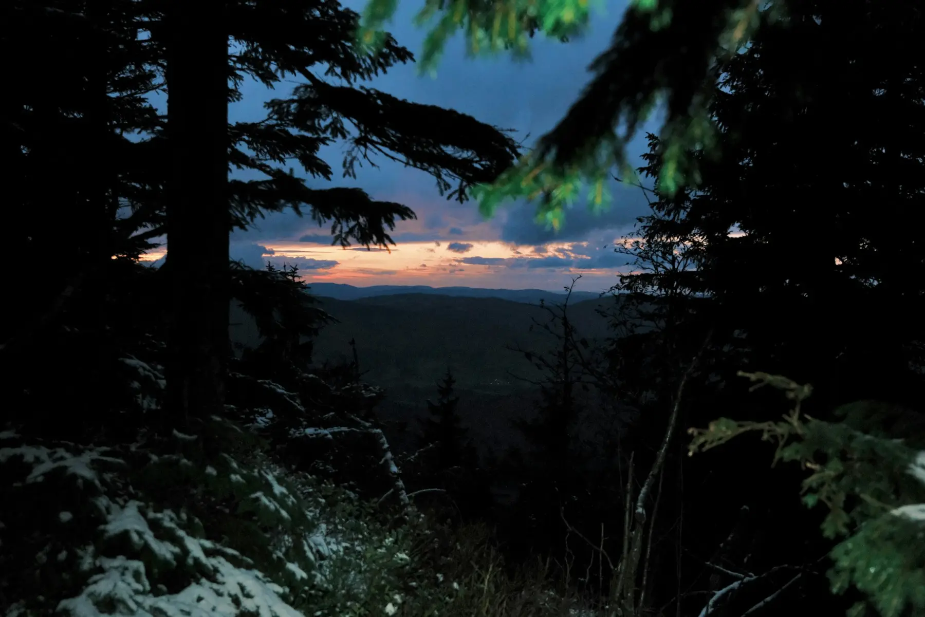 夕暮れの森と山並み